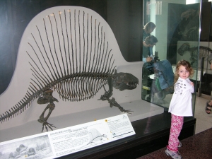 Peo poses by another dimetrodon.